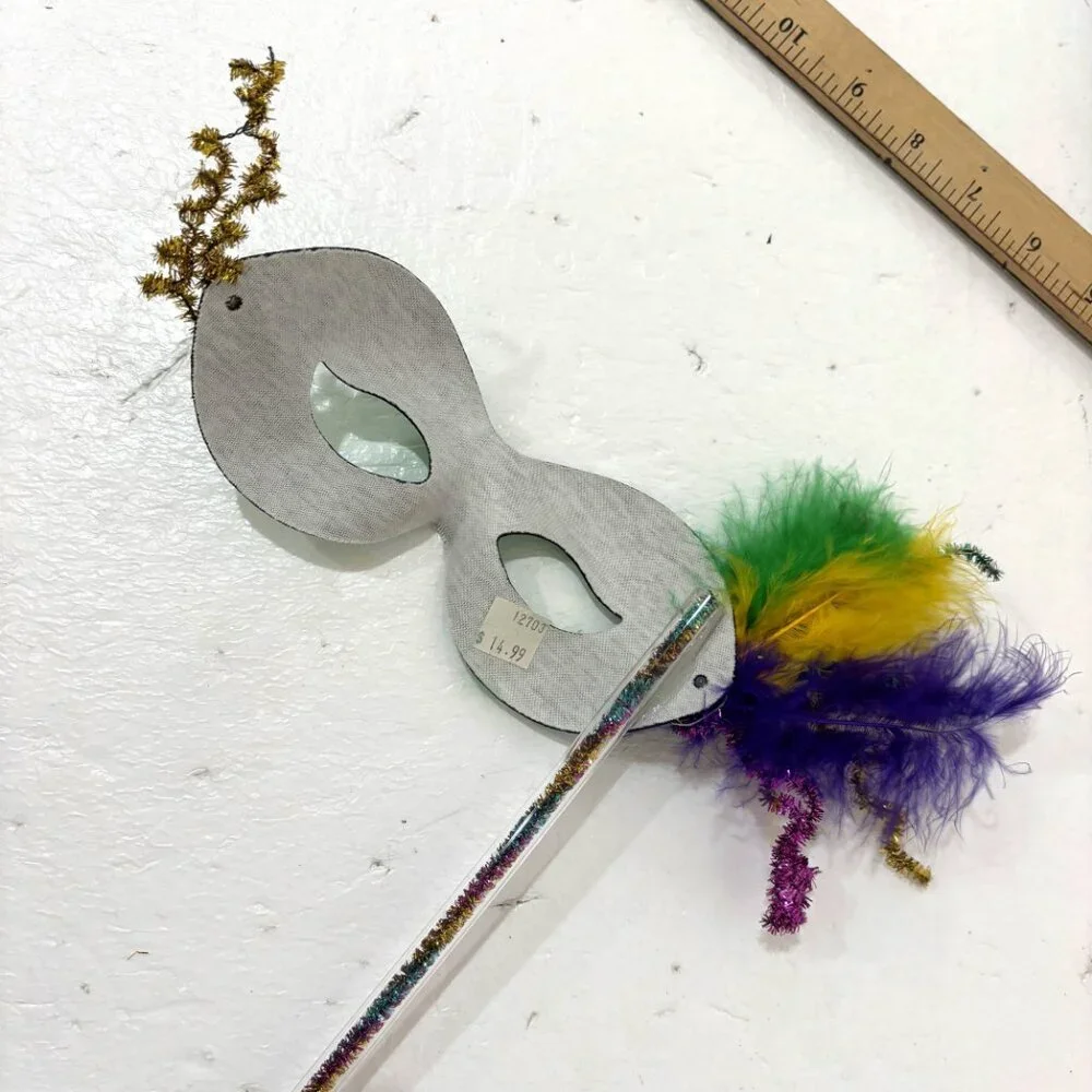 Mardi Gras Masks Set of 5 Colorful Harlequin on Sticks NWT NOS